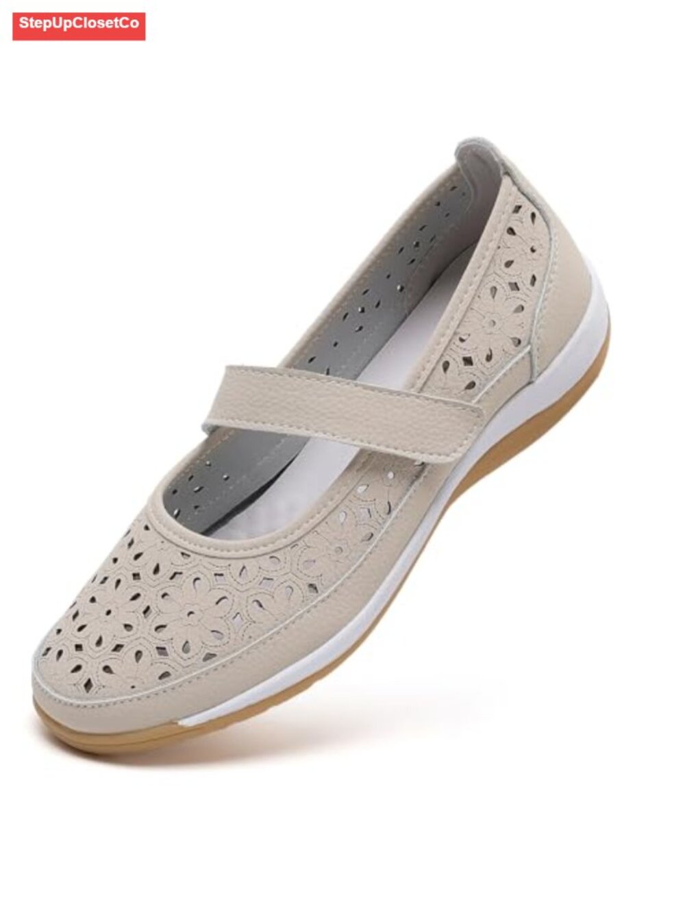 Breathable Mary Jane Flats for Women - Comfortable Floral Cutout Loafers